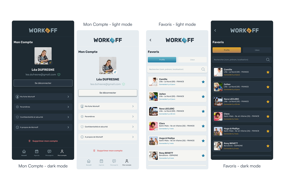 Ecrans Mon Compte & Favoris
